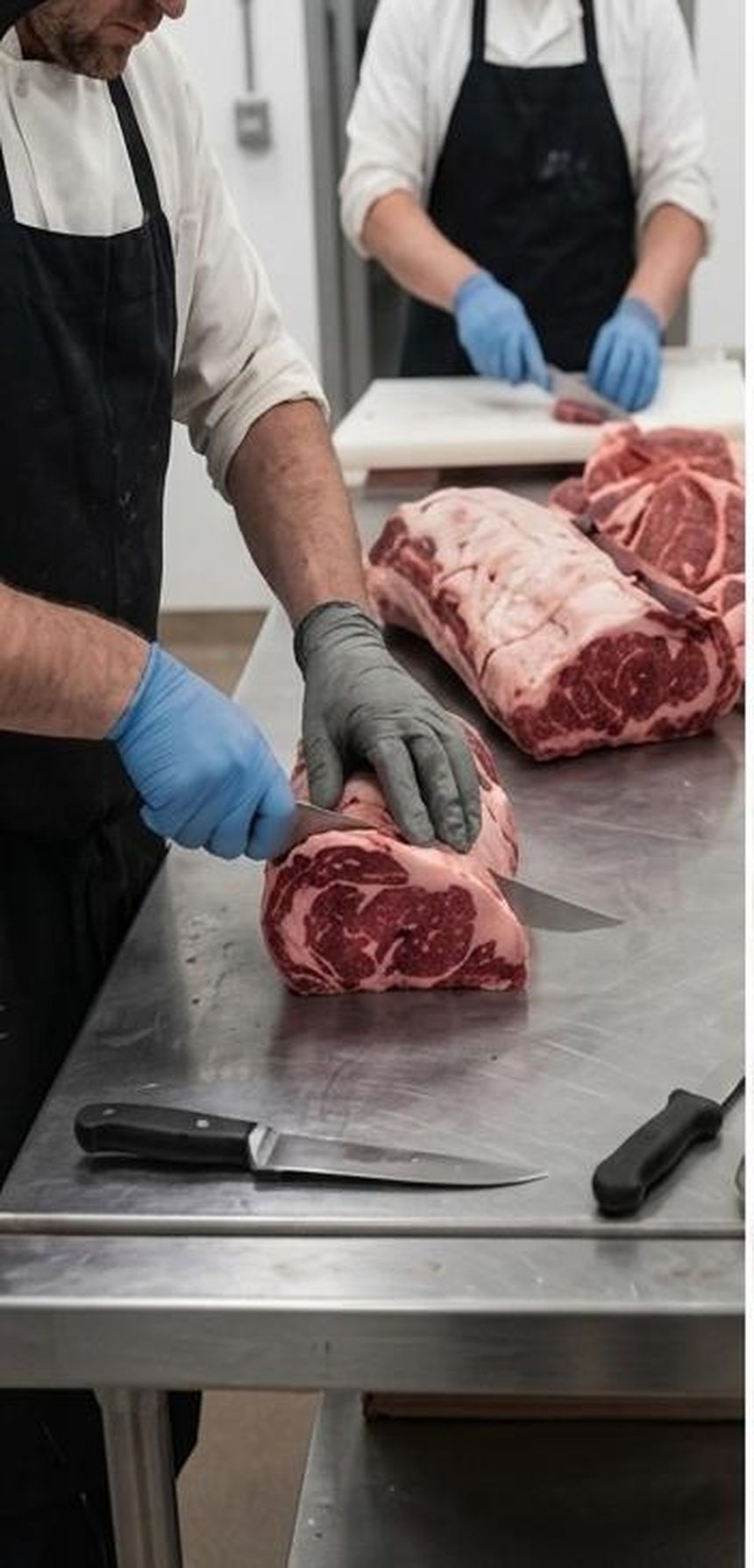 Fabrication — breaking a rib roll to portion-cut steaks